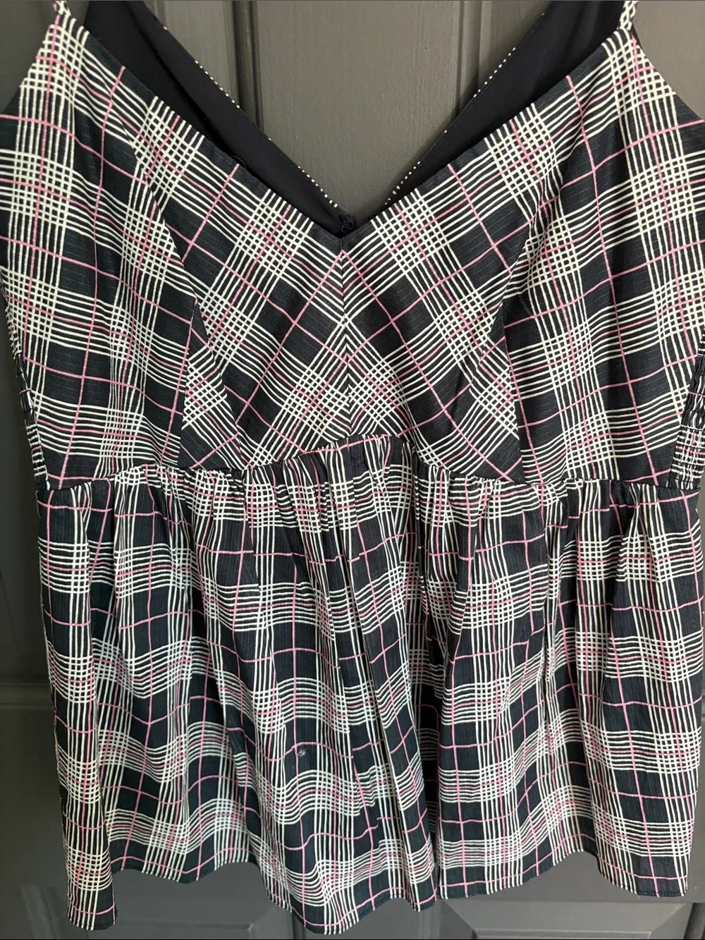Club Monaco Navy and Pink Plaid Spaghetti Strap Camisole